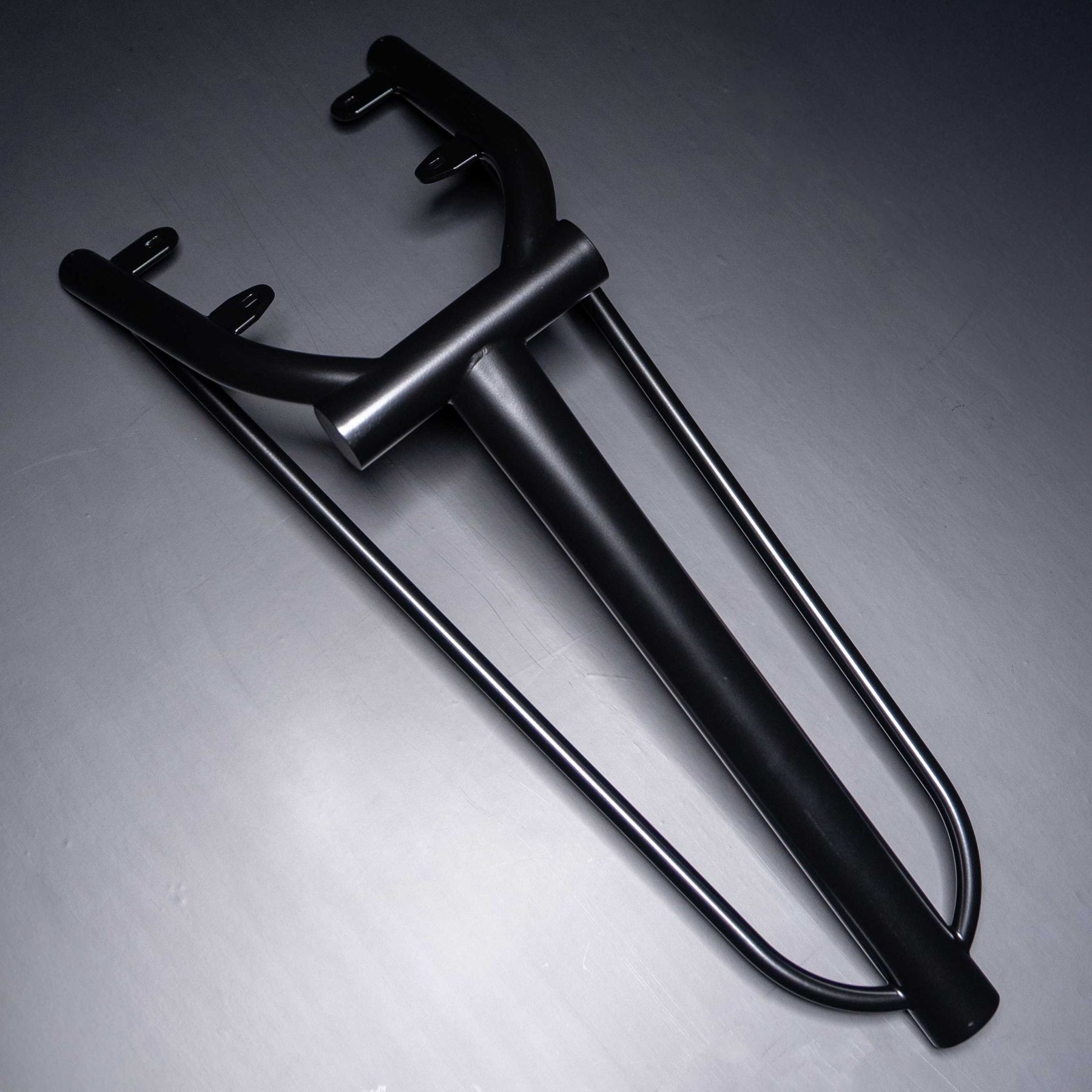 The COB mount: matte black post with 2-inch speedrail and bolt-on subframe brackets